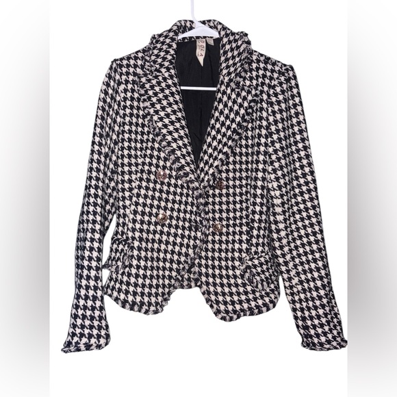 Anthropologie Dolan Tweed Houndstooth Black and Cream Women's Blazer Size S - Picture 3 of 4